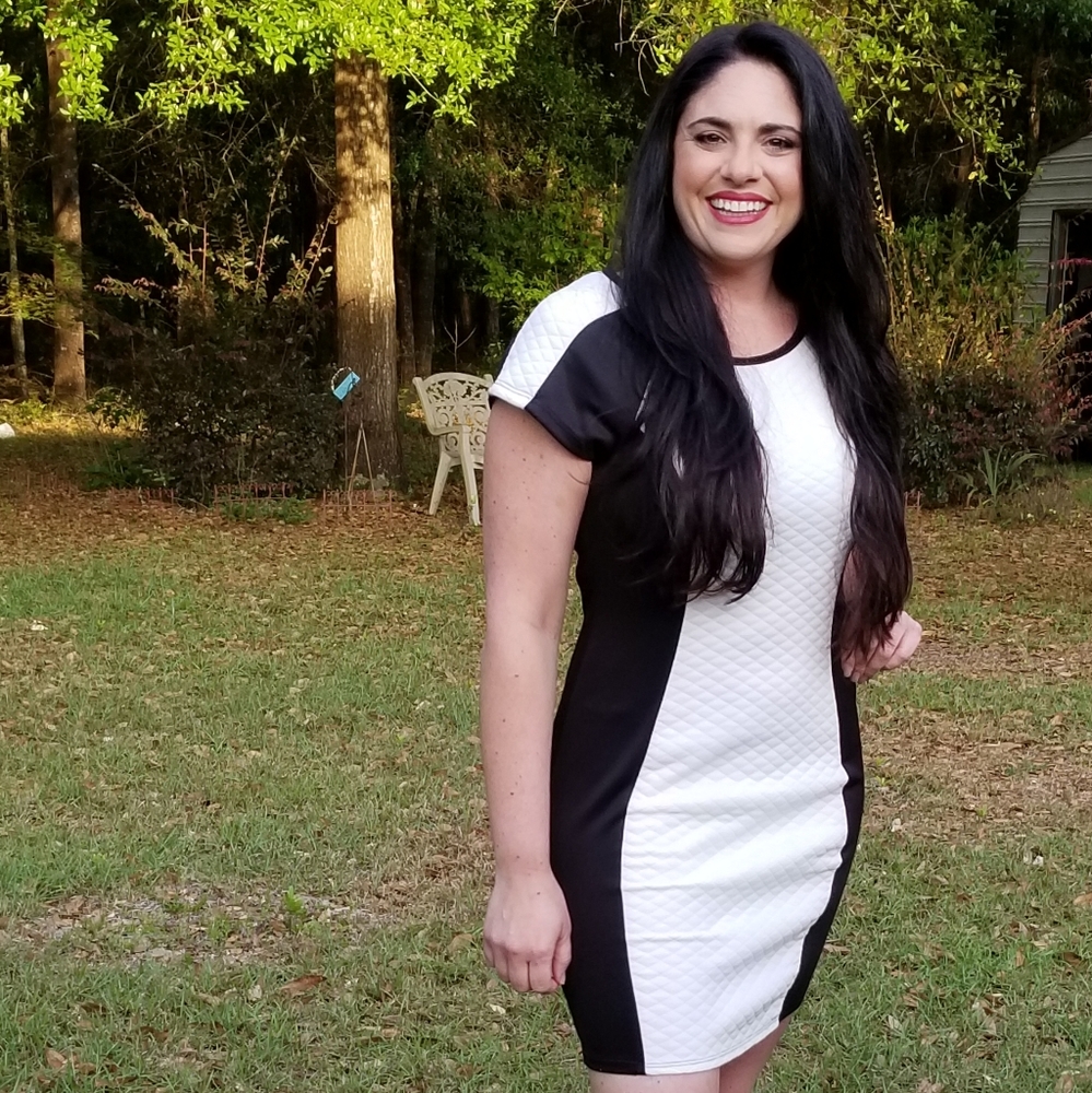 Black and white color block dress